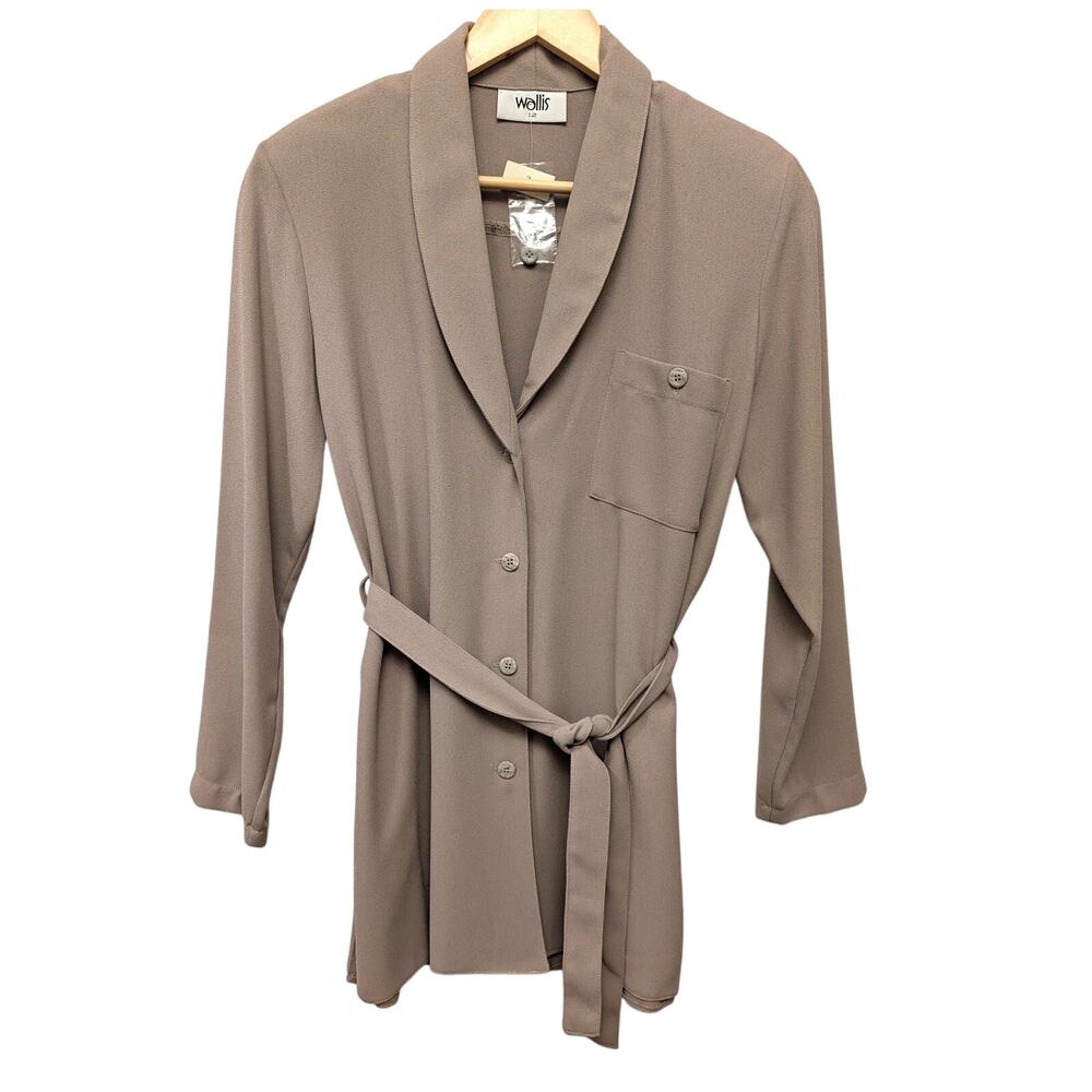 Vintage Wallis Tie Waist‎ Blazer Taupe Womens 12 Shawl Collar Business Workwear